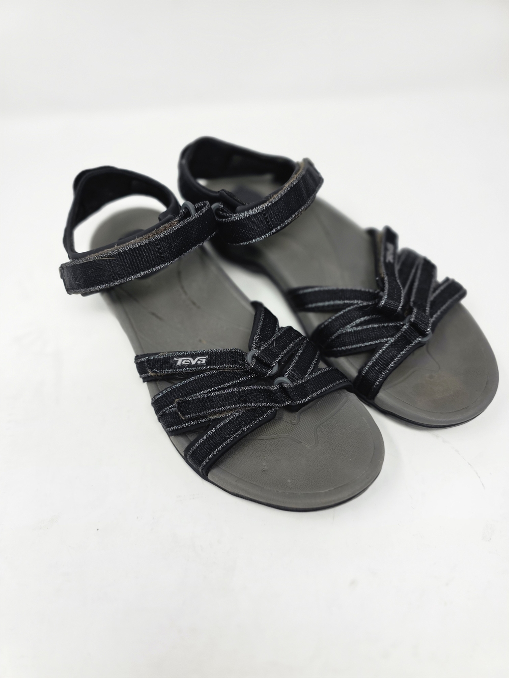 Teva Tirra Womens 8.5 Black Metallic Strappy Hiking Walking Sandals
